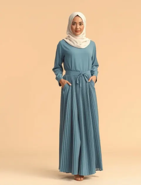 Hana Pleated Abaya Dusty Blue